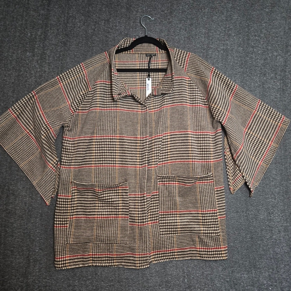 Coco Carmen Plaid Jacket Oversized One Size Collared 3/4 Sleeve Coat Cardigan